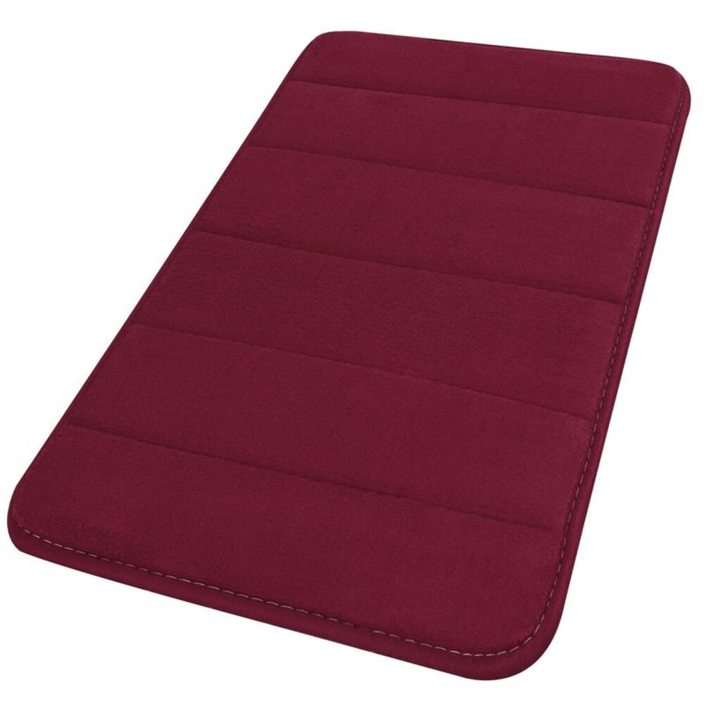 Velvet Memory Foam Bath Mat Soft Absorbent Bath Mat 24" x 16" Burgundy